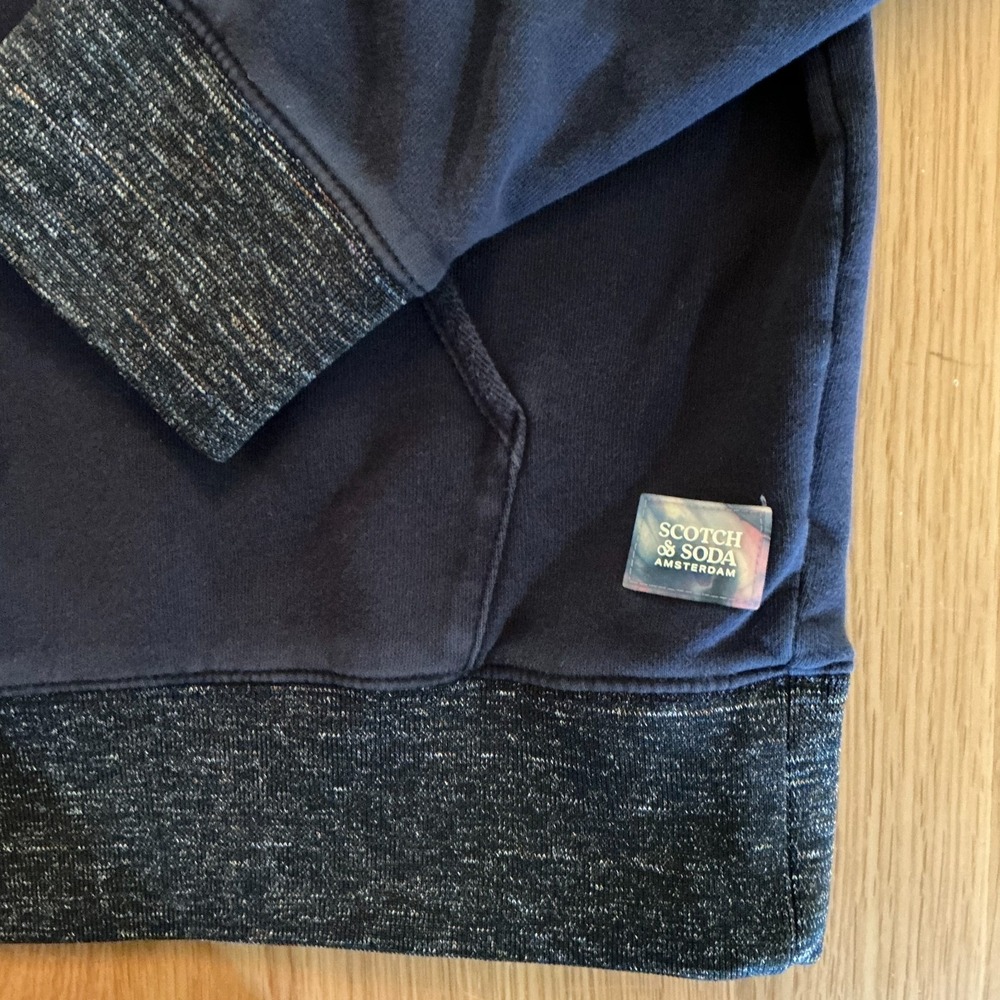 Scotch & Soda Hoodie Mens Large Navy Graphic Patch Pullover Cotton Sweatshirt - Picture 6 of 11
